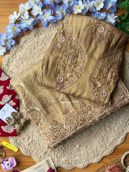 Svaran Lata Cream Banarasi Brocade Saree with Cut Dana Work