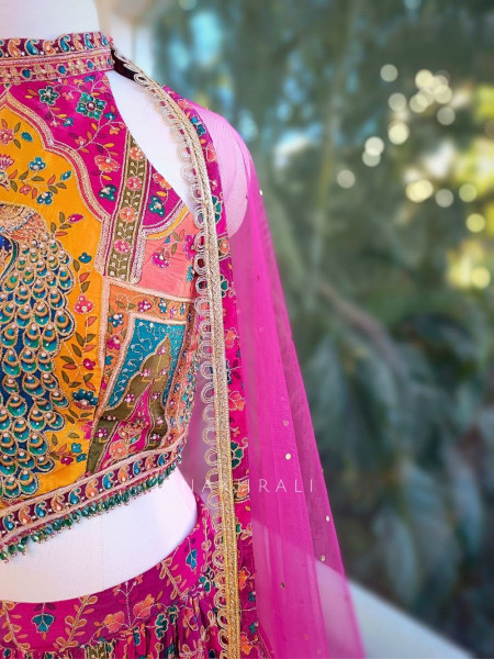 Gulnaar-e-Ishq Peacock Print Halter Neck Lehenga Set