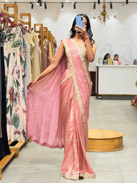 Aarini Pink Drape Saree with Embroidered Corset Blouse