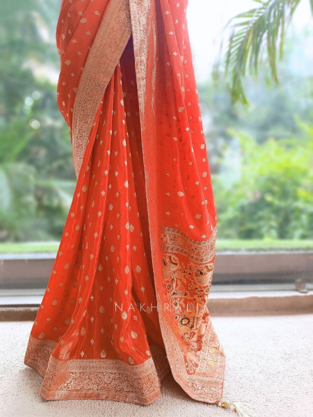 Asmi Orange Banarasi Khaddi Georgette  Saree