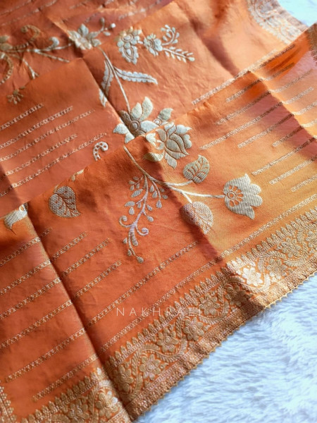 Noorline Glow Orange Semi-stitched Dress Material with Sequin and Cut Dana Work