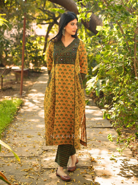 Rozana Mustard Cotton Kurta