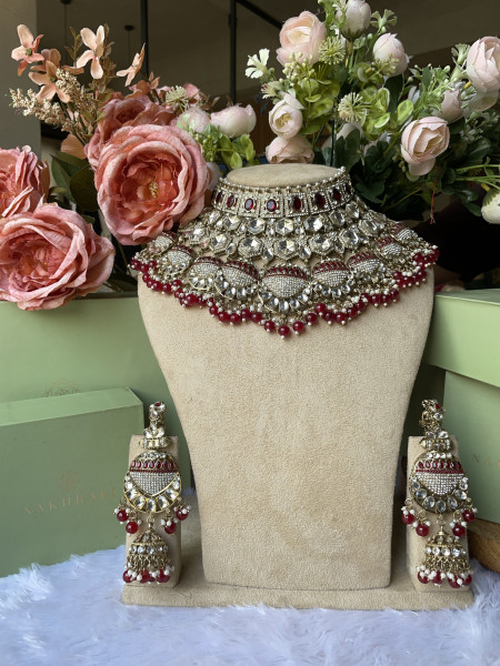 Zeenatara Red Bridal Polki Jewellery Set