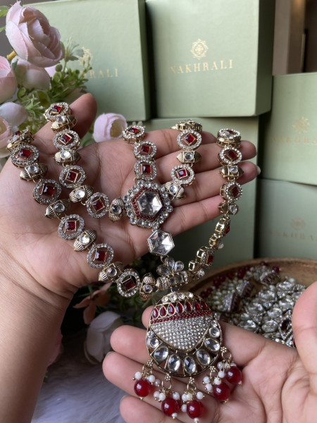 Zeenatara Red Bridal Polki Jewellery Set