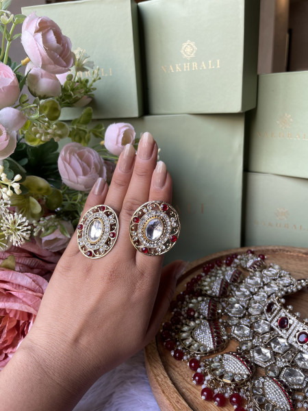 Zeenatara Red Bridal Polki Jewellery Set