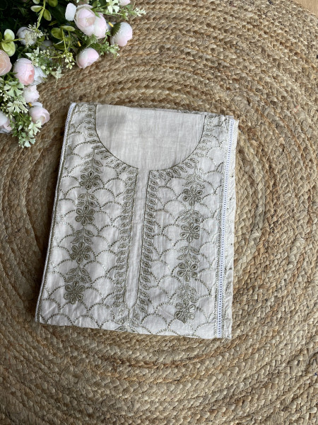 Saanjh Beige Embroidered Dress Material