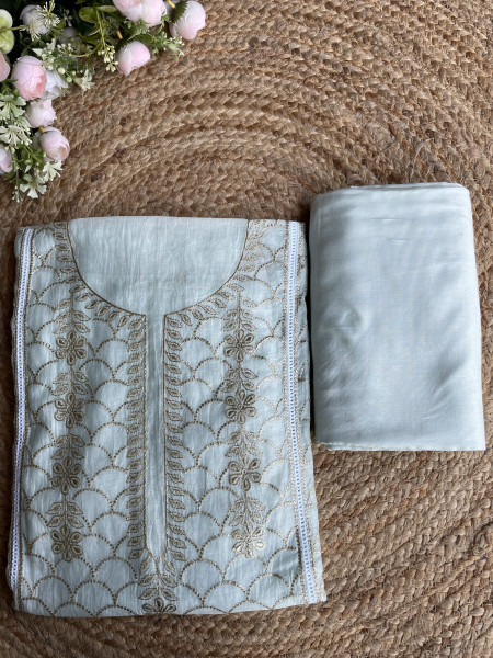 Saanjh Sky Blue Embroidered Dress Material