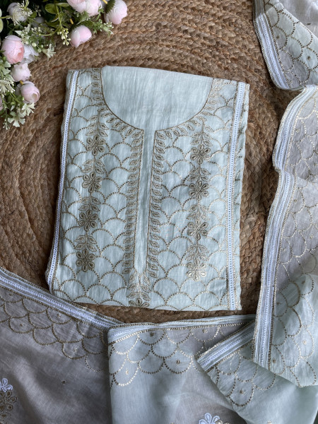 Saanjh Sky Blue Embroidered Dress Material