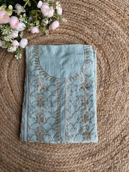 Saanjh Light Blue Embroidered Dress Material