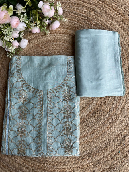 Saanjh Light Blue Embroidered Dress Material