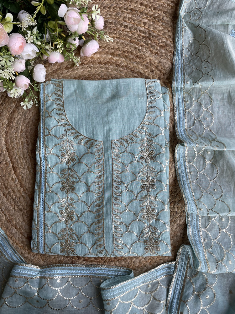 Image of Saanjh Light Blue Embroidered Dress Material