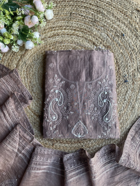 Grace Brown Embroidered Suit Material