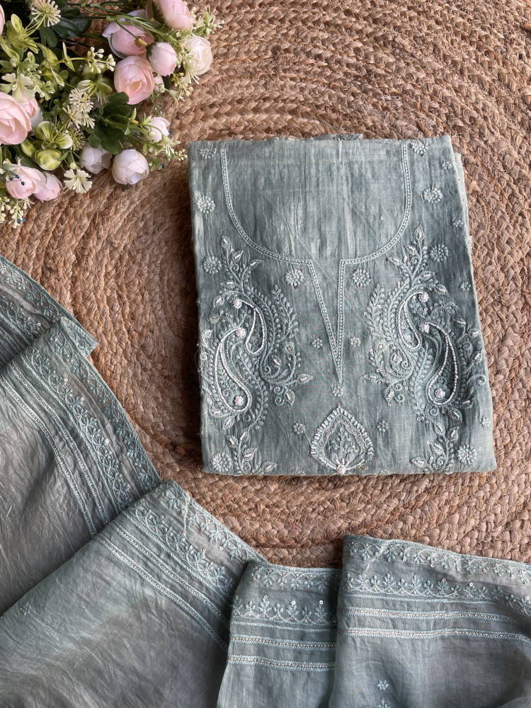 Image of Grace Teal Green Embroidered Suit Material