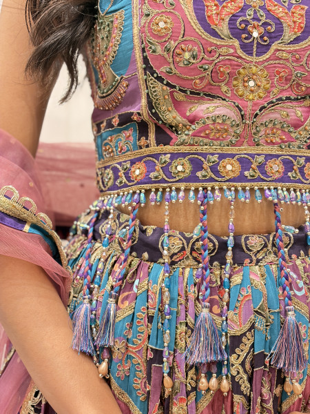 Rethira Purple Indo-Western Lehenga with Printed Embroidery and Tassel Detail