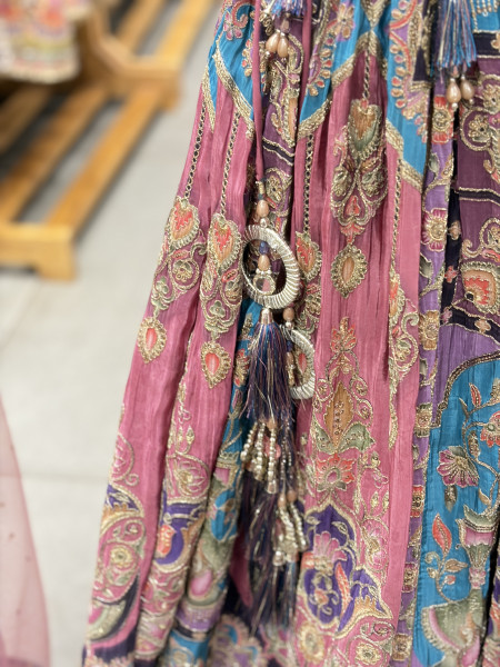 Rethira Purple Indo-Western Lehenga with Printed Embroidery and Tassel Detail