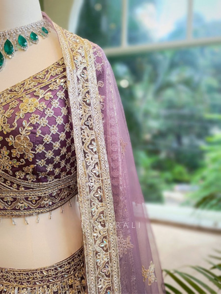 Golden Flare Purple Lehenga with Thread and Sequin Work