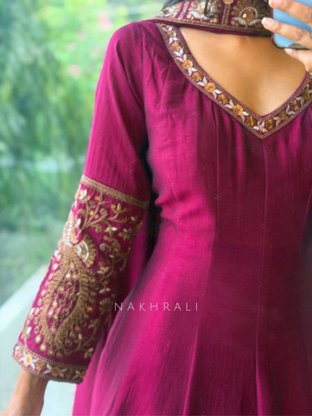 Dastaan Wine Chinon Kalidar Anarkali Set