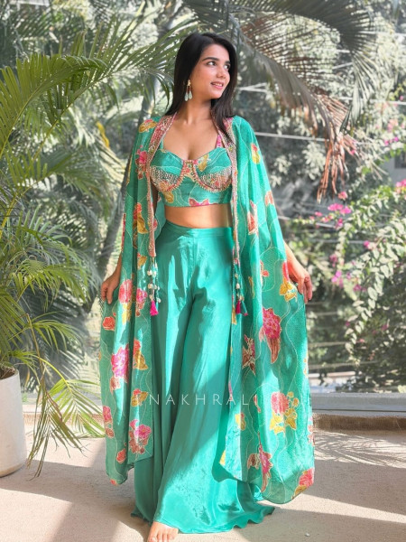 Vireya Firozi Floral Cape Palazzo Set