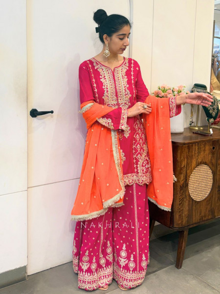 Avannya Orange Embroidered Suit Set