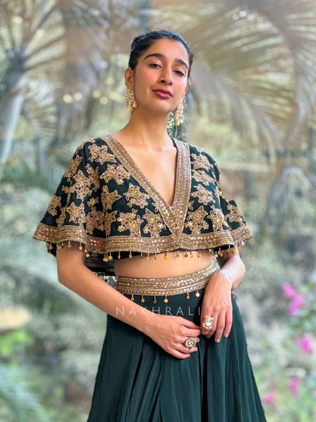 Velisse Green Zari Sequin Indo-Western Lehenga Set
