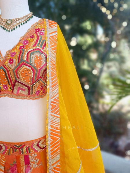 Aahana Orange Embroidered Lehenga Set