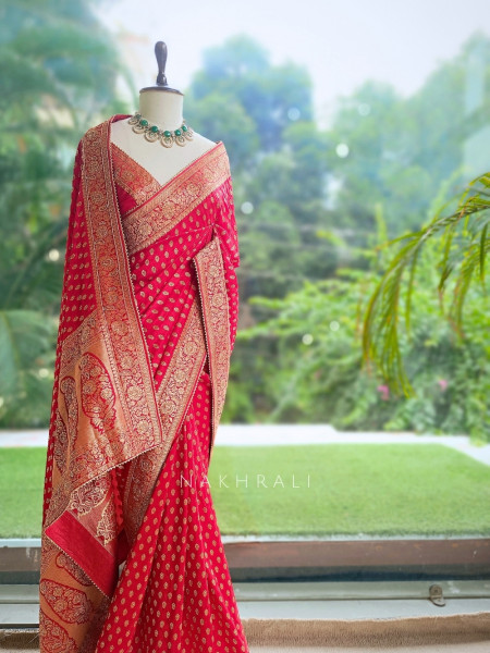 Brocade Medallion Red Banarasi Georgette Saree