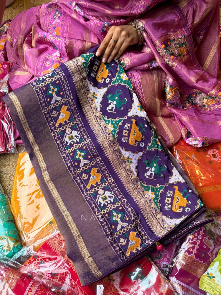 Image of Kalyani Plum Purple  Patola Saree With With Running Blouse Piece
