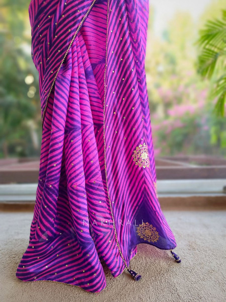 Rangili Purple Leheriya Saree with Gota Work Blouse