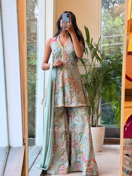 Fiorella Halter Sea Green Sharara Set