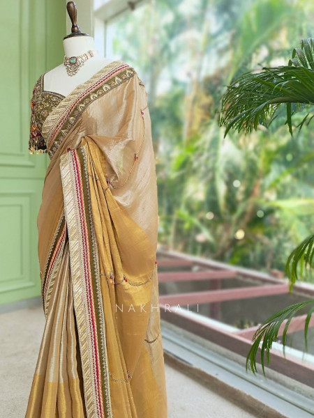Kairi Mehendi Green Saree with Zari And Mirror Work