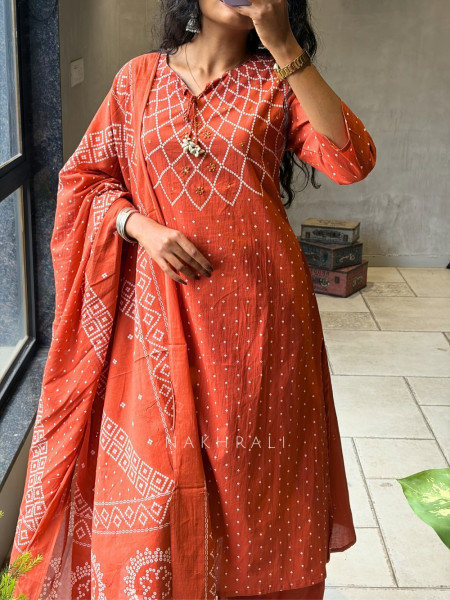 Navira Orange Printed Kurta Palazzo Set with Dori Detail