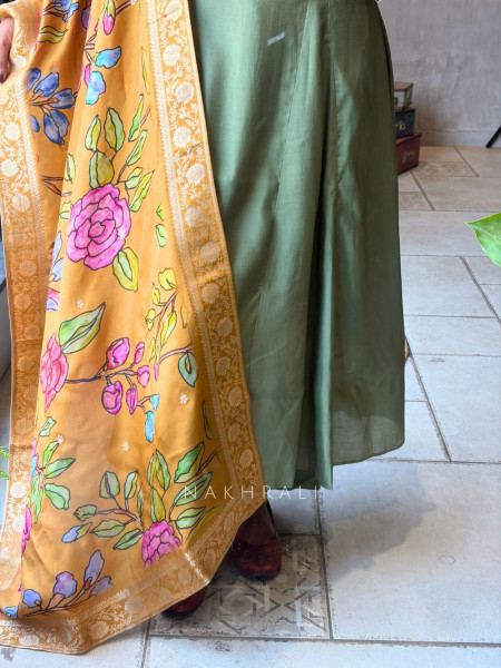 Zyrika Rama Green Anarkali Suit Set with Floral Dupatta