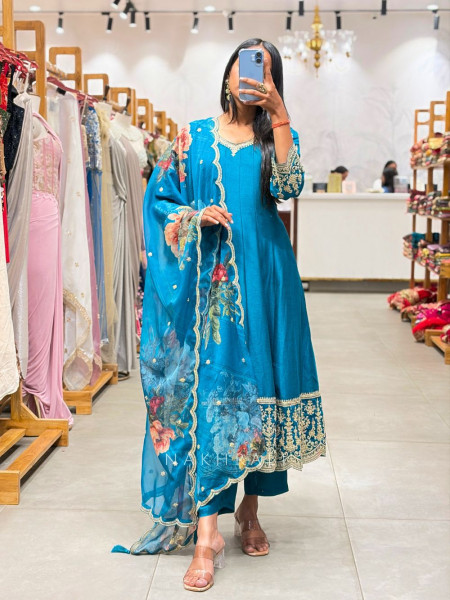 Ruhani Rama Green Anarkali Suit Set with Floral Dupatta