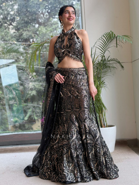 Afra Black Indo-Western Mermaid Lehenga