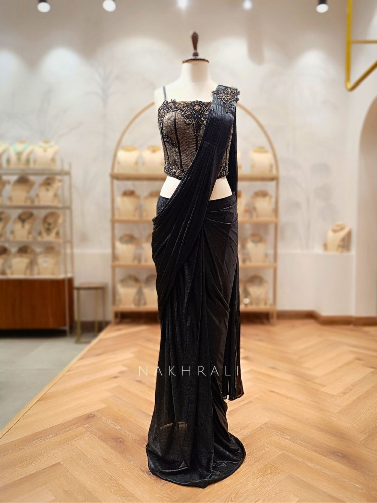 Image of Vireya Black Corset Drape Saree Set