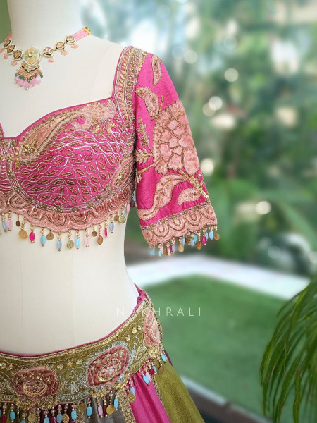 Sargam Multi-Paneled Peacock Feather Lehenga