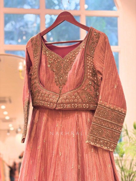 Mrigya Onion Pink Anarkali Suit Set With Hand Embellished Zari & Sequin Work