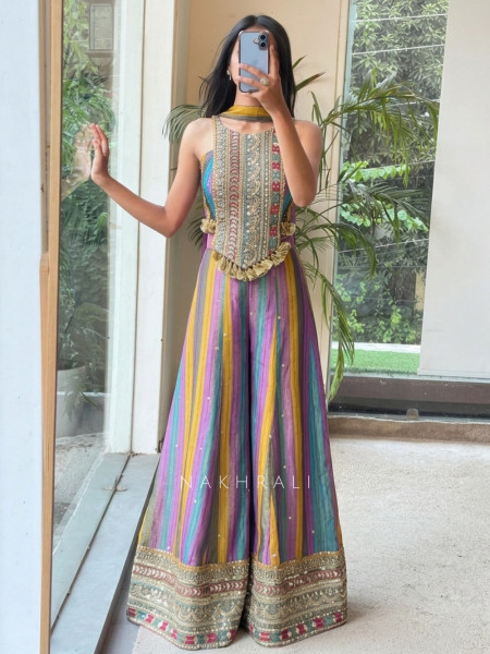 Prismora Purple Silk Blend Indo-Western Palazzo