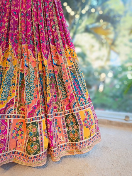 Gulnaar-e-Ishq Peacock Print Halter Neck Lehenga Set