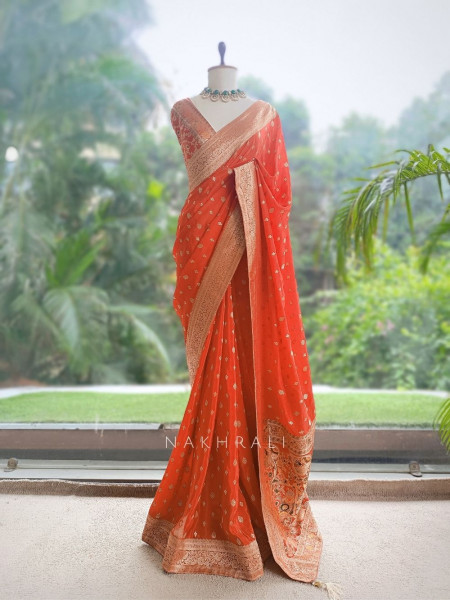 Asmi Orange Banarasi Khaddi Georgette  Saree