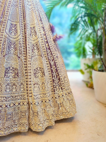 Golden Flare Purple Lehenga with Thread and Sequin Work