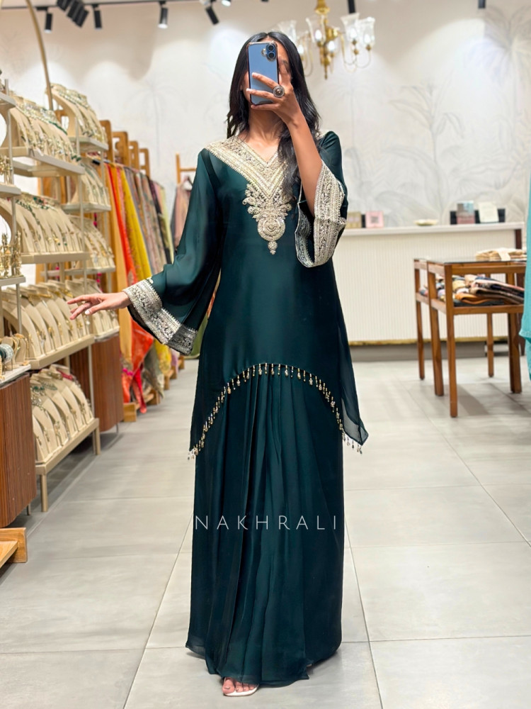Image of Mehtab Green Silver-Yoke Kurta Skirt Set