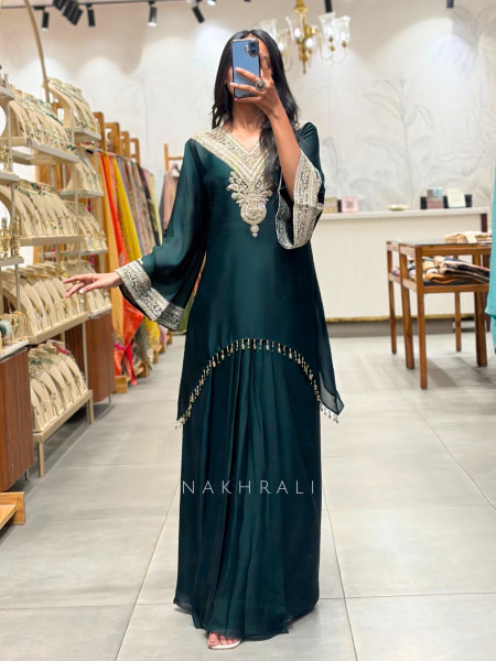 Mehtab Green Silver-Yoke Kurta Skirt Set
