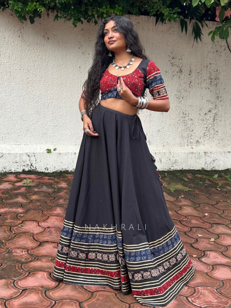 Garba Eclipse Black Maroon Pure Cotton Navratri Lehenga Choli