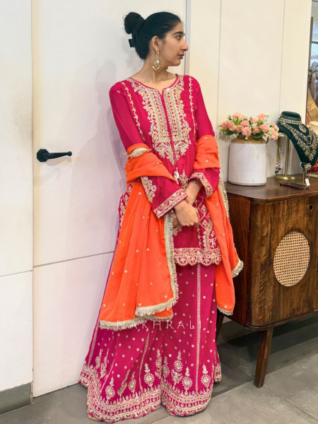 Avannya Orange Embroidered Suit Set