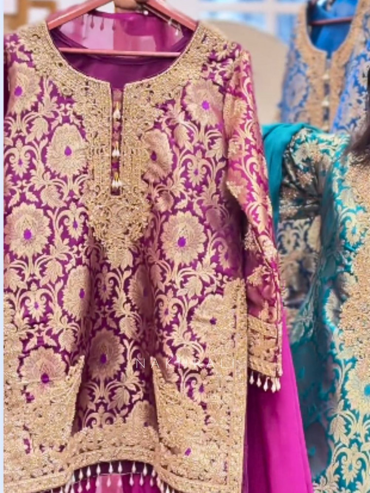 Image of Rivaya Purple Brocade Kurta Pant Set with Dupatta