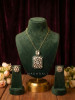 Suvritha Green Long Necklace Set With Stone-Studded Pendant Detail