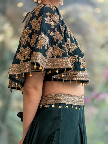 Velisse Green Zari Sequin Indo-Western Lehenga Set
