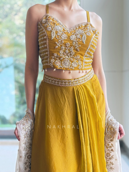 Sunlit Mustard Crop Top SkirtSet