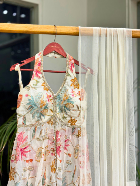 Meadow Gleam Cream Indo-Western Peplum Sharara Set